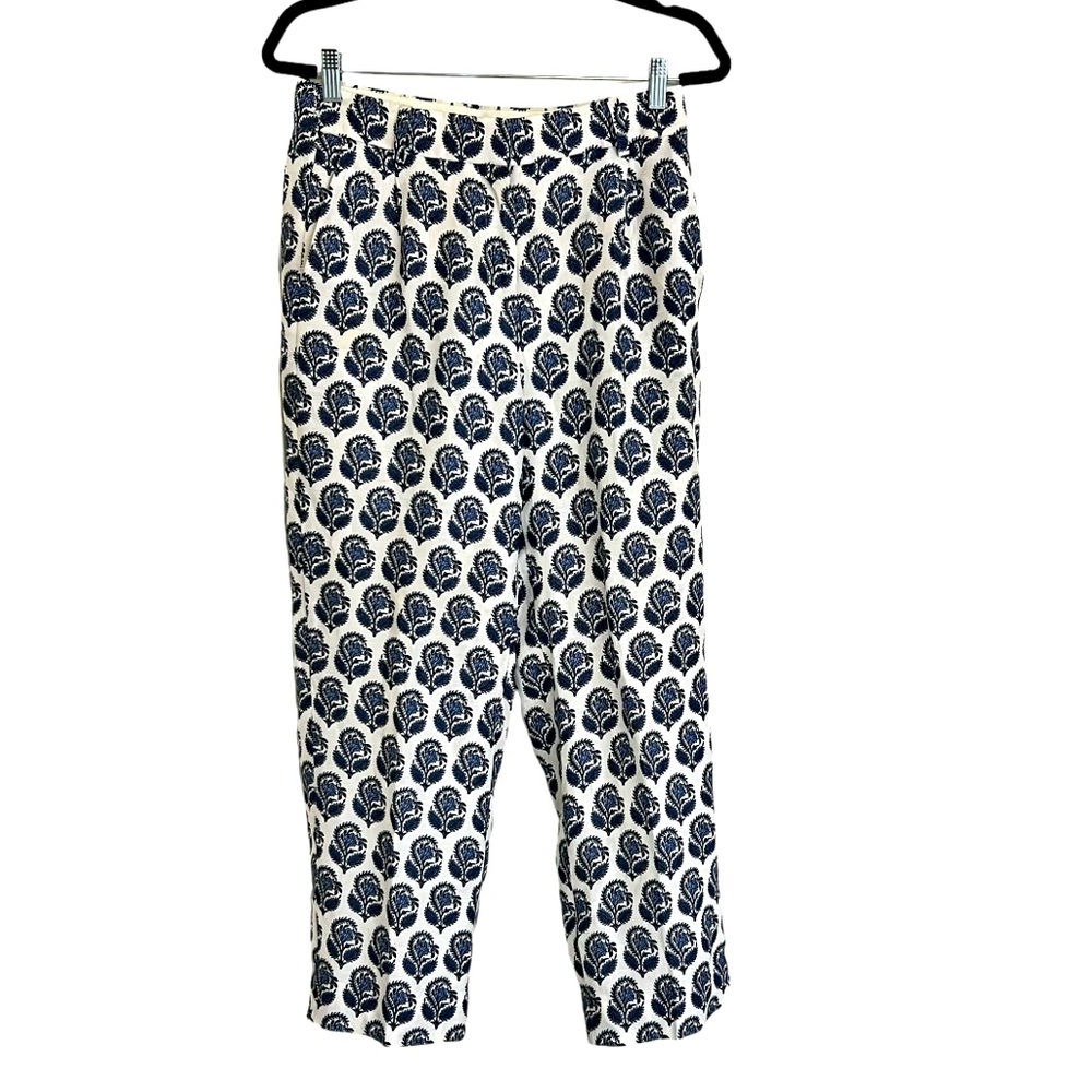 J. Crew Floral pants, Size 6P, fully lined, Blue/White $10